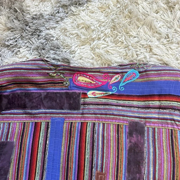 National Geographic Purple Patchwork Open Front Silk Boho Blazer Sz Medium M - Picture 8 of 8